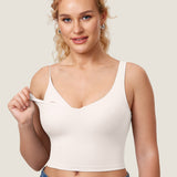 Women's V Neck Nursing Crop Tank Top Iceland White @model_info:US1
