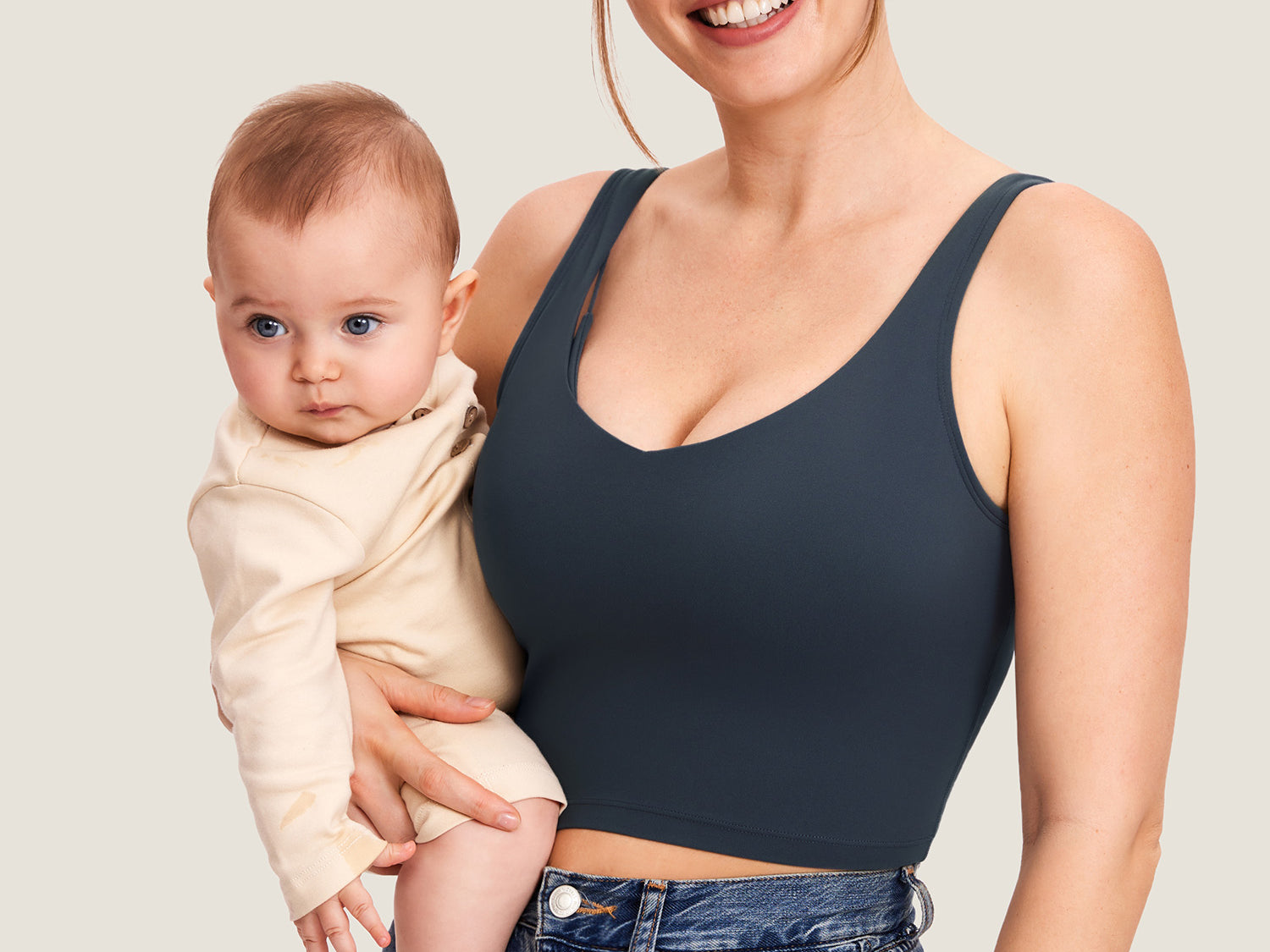 Women's V Neck Nursing Crop Tank Top Twilight Blue @model_info:R2