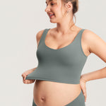 Women's V Neck Nursing Crop Tank Top Grey Sage @model_info:MOM