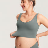 Women's V Neck Nursing Crop Tank Top Grey Sage @model_info:MOM