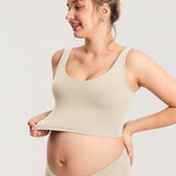 Women's V Neck Nursing Crop Tank Top Mojave Tan @model_info:MOM2