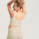 Women's V Neck Nursing Crop Tank Top Mojave Tan @model_info:MOM3