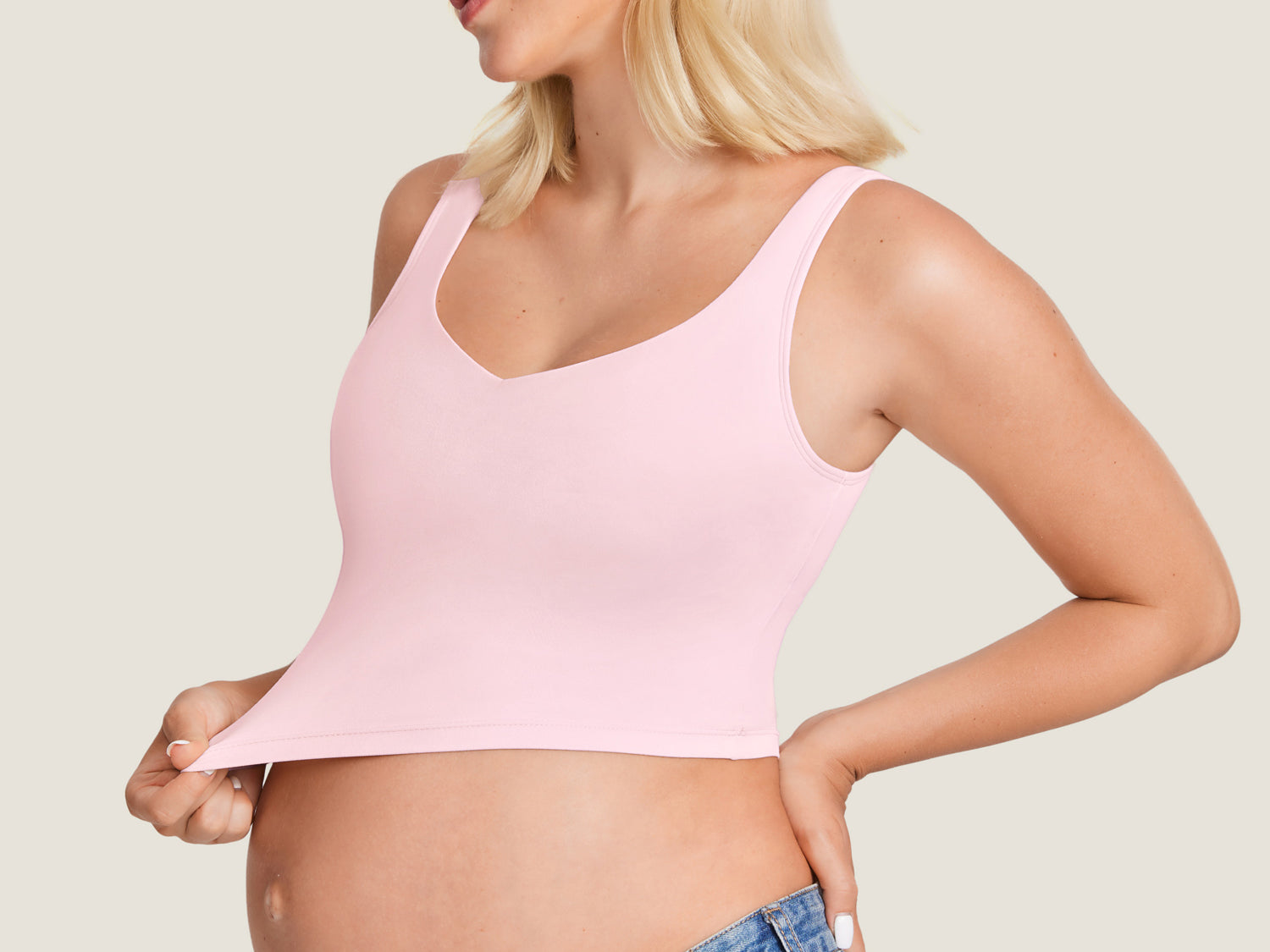 Women's V Neck Nursing Crop Tank Top Strawberry Pink @model_info:MOM1