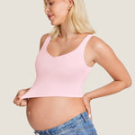 Women's V Neck Nursing Crop Tank Top Strawberry Pink @model_info:MOM1