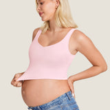 Women's V Neck Nursing Crop Tank Top Strawberry Pink @model_info:MOM1
