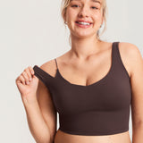 Women's V Neck Nursing Crop Tank Top Hot Fudge Brown @model_info:MOM1