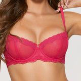 Women's Sexy Mesh Lace Balconette Bra Bright Rose