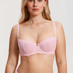 Women's Sexy Mesh Lace Balconette Bra Sweet Pink