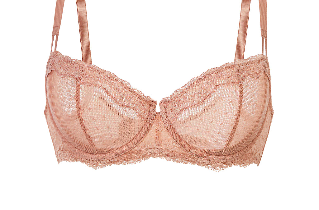 Women's Sexy Mesh Lace Balconette Bra Cream Coffee