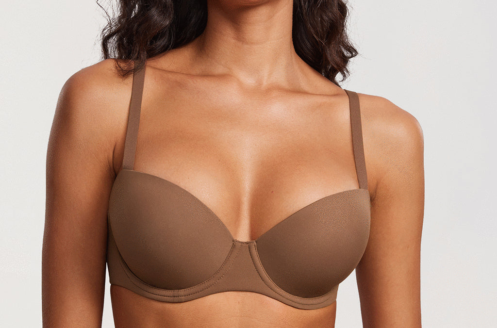 DOBREVA Women's Lightly Padded Balconette Bra Tshirt Underwire Demi Sandalwood Brown-2