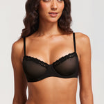 Women's Lacy Mesh Balconette Bra Black
