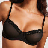 Women's Lacy Mesh Balconette Bra Black