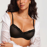 Women's Lacy Mesh Balconette Bra Black
