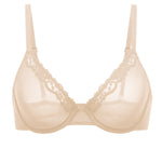 DOBREVA Mesh Sheer Demi Underwire Unlined Balconette Bra With Lace Trim White