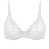 DOBREVA Mesh Sheer Demi Underwire Unlined Balconette Bra With Lace Trim White