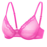 DOBREVA Mesh Sheer Demi Underwire Unlined Balconette Bra With Lace Trim White