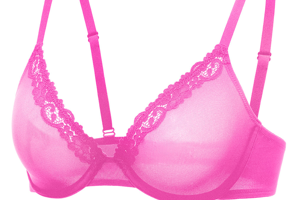 DOBREVA Mesh Sheer Demi Underwire Unlined Balconette Bra With Lace Trim White