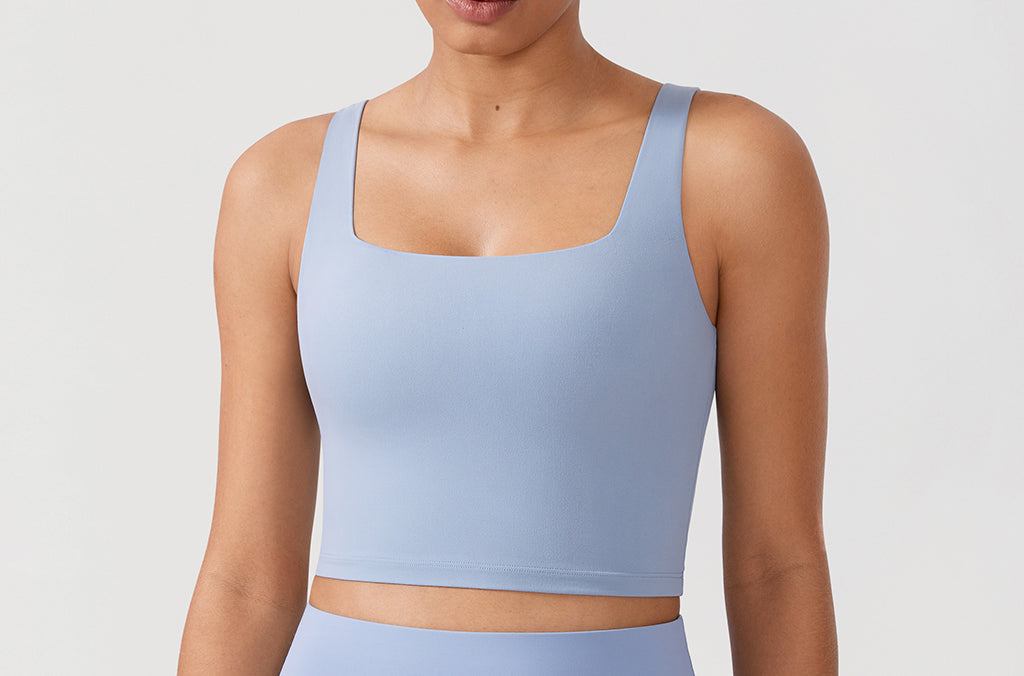 CRZ YOGA Women's Square Neck Longline Sports Bra Ripe Plum