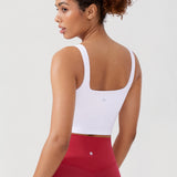 CRZ YOGA Women's Square Neck Longline Sports Bra Grape Thistle Purple