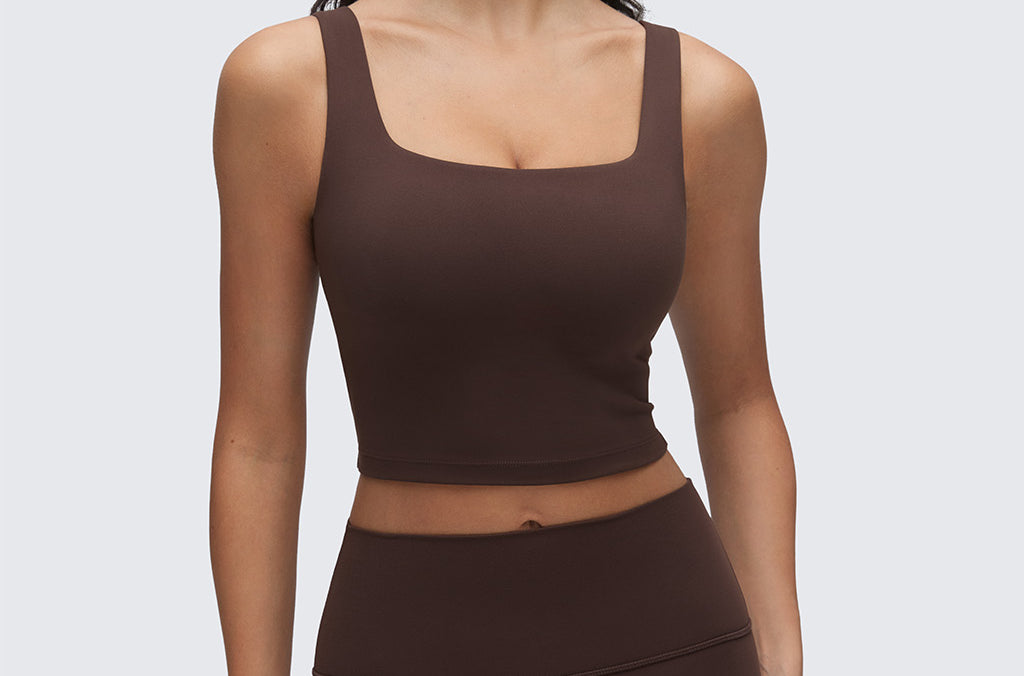 CRZ YOGA Women's Square Neck Longline Sports Bra Red Merlot