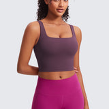 CRZ YOGA Women's Square Neck Longline Sports Bra Hot Fudge Brown