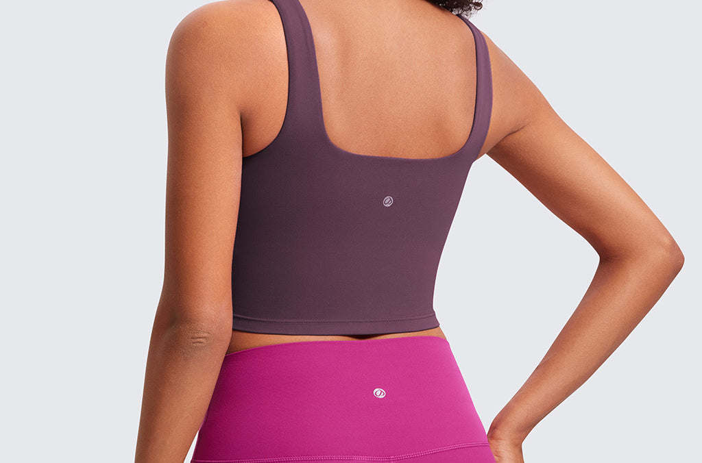 CRZ YOGA Women's Square Neck Longline Sports Bra Hot Fudge Brown