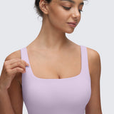 CRZ YOGA Women's Square Neck Longline Sports Bra Deep Red