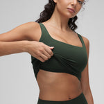 CRZ YOGA Women's Square Neck Longline Sports Bra Hot Fudge Brown