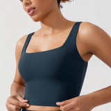 CRZ YOGA Women's Square Neck Longline Sports Bra Washed Mauve