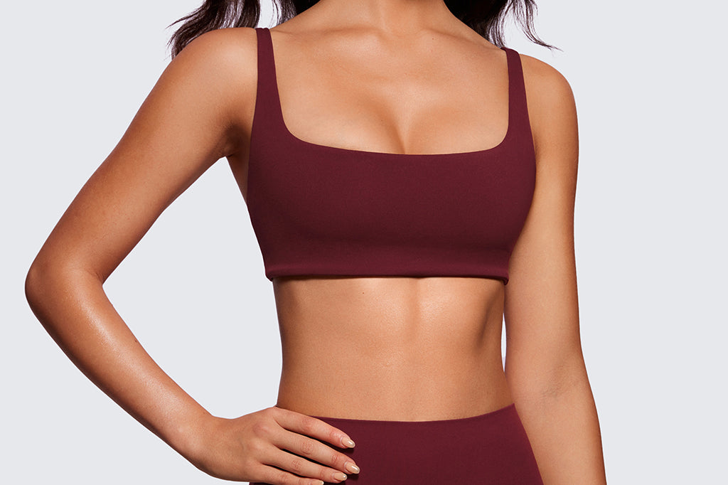 CRZ YOGA Women Butterluxe Square Neck Cami Padded Mini Bra Red Merlot