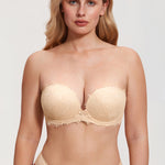 Women's Eyelash Lace Strapless Bra Blush Beige