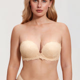 Women's Eyelash Lace Strapless Bra Blush Beige