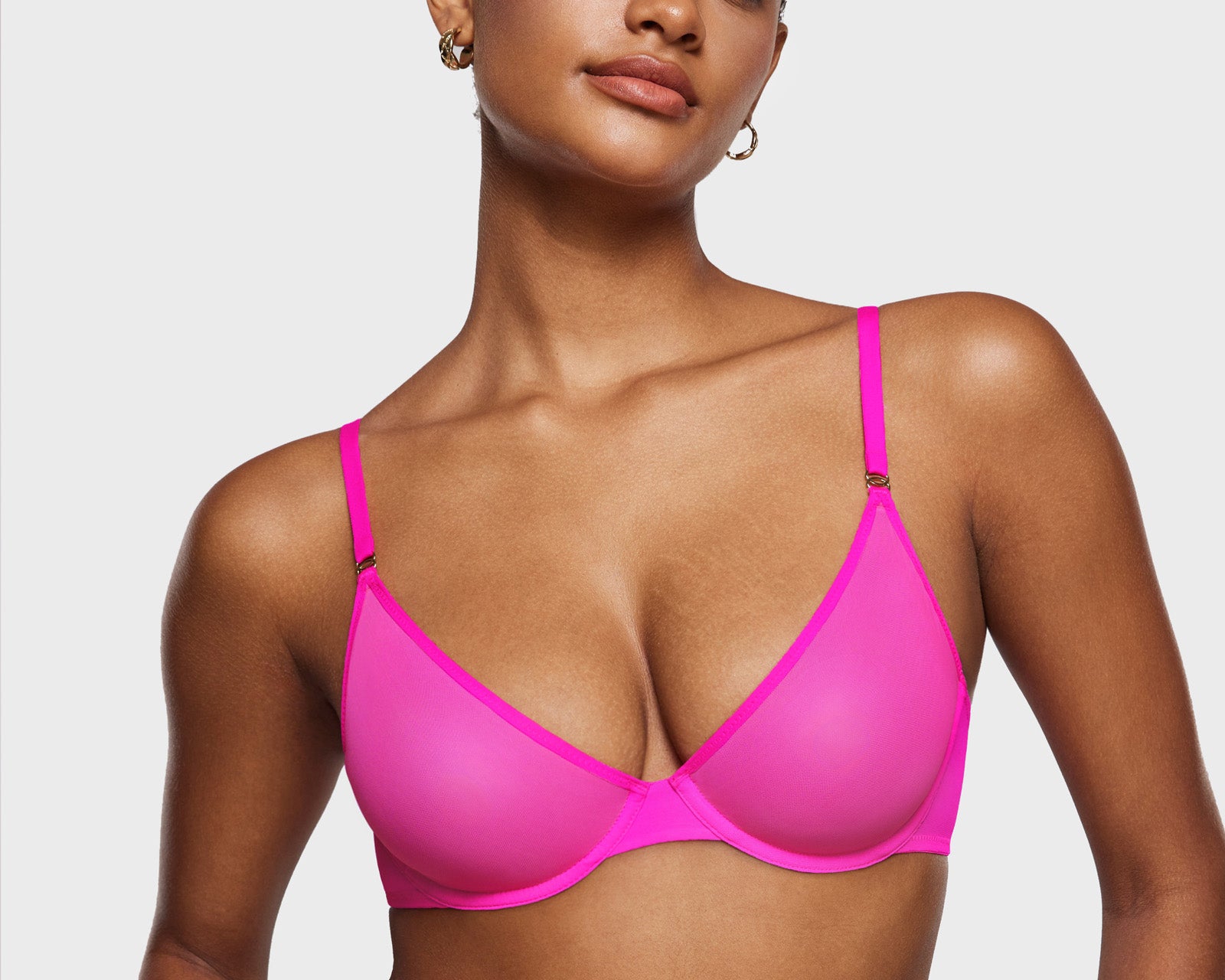 Women's Mesh Plunge Bra Glitter Rose