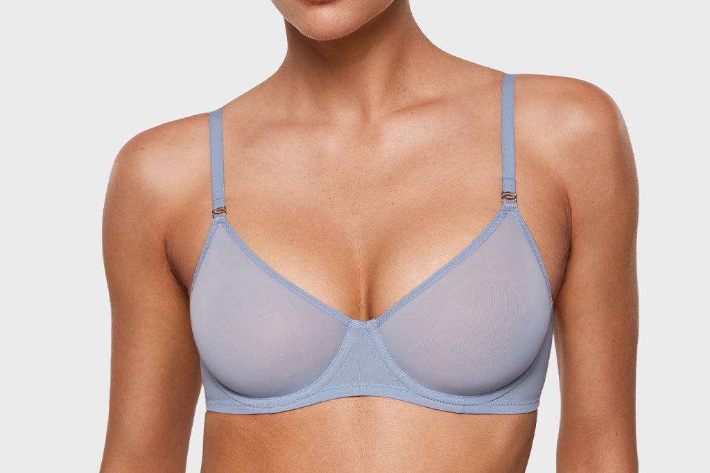 Women's Sheer Mesh Demi Bra Moonlight Blue