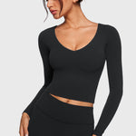 Women's Natrelax V-Neck Long Sleeve Tops Black