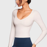 Women's Natrelax V-Neck Long Sleeve Tops Coconut White