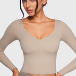 Women's Natrelax V-Neck Long Sleeve Tops Sand