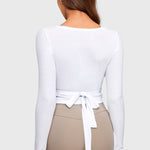 Women's V-Neck Cross Ballet Wrap Top Black