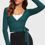 Women's V-Neck Cross Ballet Wrap Top White