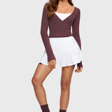 Women's V-Neck Cross Ballet Wrap Top White