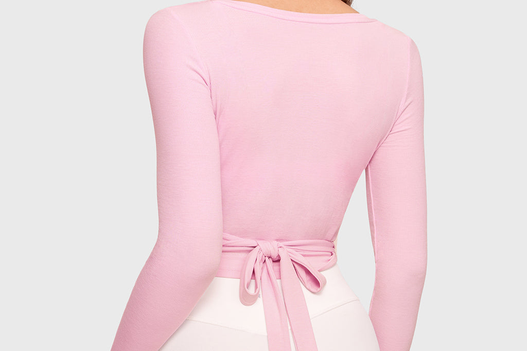 Women's V-Neck Cross Ballet Wrap Top Milk Pink