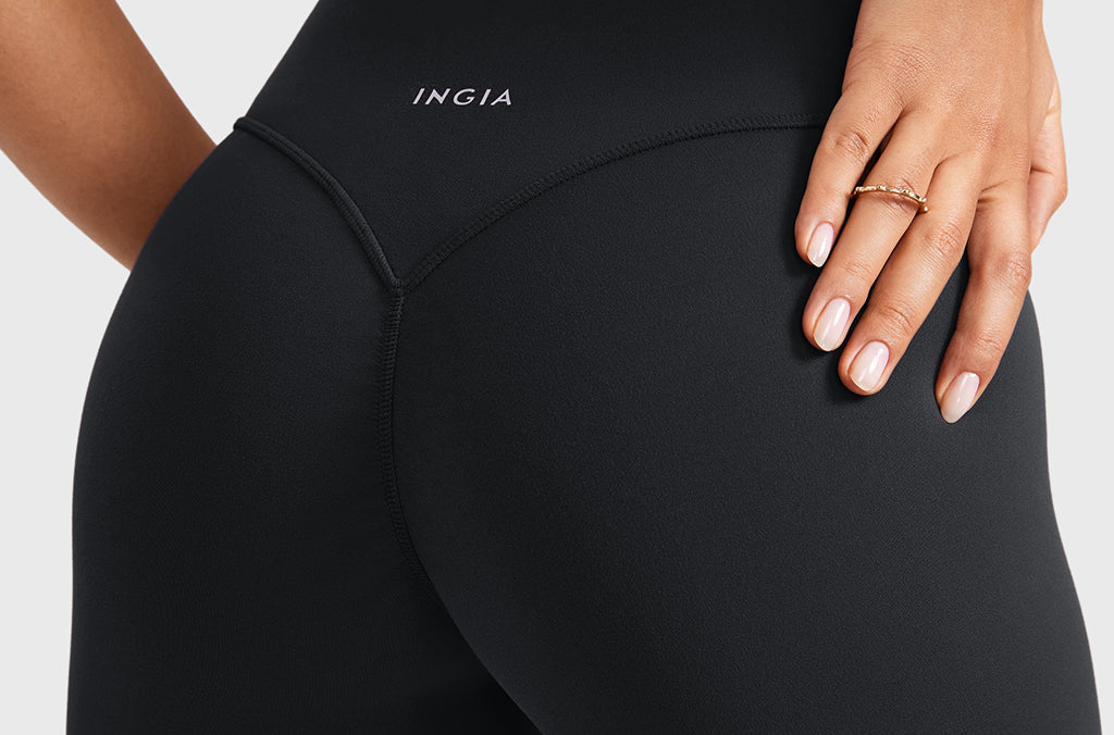 INGIA Womens High Waist No Front Seam Scrunch Butt Biker Shorts 5'' V-Back Scrunch Booty Gym Workouts Mineral