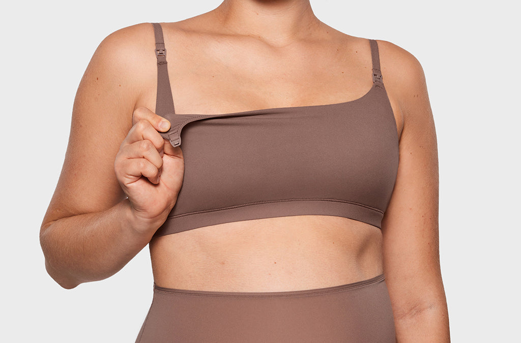 Women's Inbarely® Soft Three Layer Nursing Bralette - Scoop Neck Brown Purple @model_info:ES1