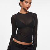 INLYRIC Women's Cosnufy® Mesh Sheer Long Sleeve Top Black