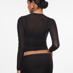 INLYRIC Women's Cosnufy® Mesh Sheer Long Sleeve Top Black