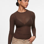 INLYRIC Women's Cosnufy® Mesh Sheer Long Sleeve Top Black