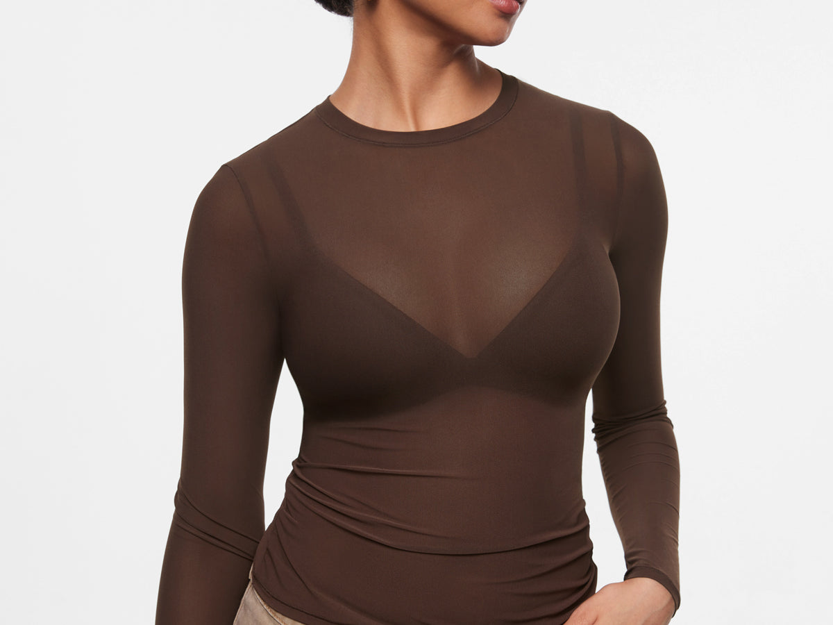 INLYRIC Women's Cosnufy® Mesh Sheer Long Sleeve Top Black