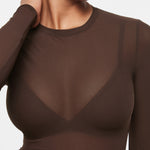 INLYRIC Women's Cosnufy® Mesh Sheer Long Sleeve Top Black