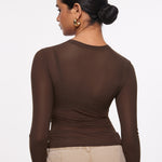 INLYRIC Women's Cosnufy® Mesh Sheer Long Sleeve Top Hazelnut