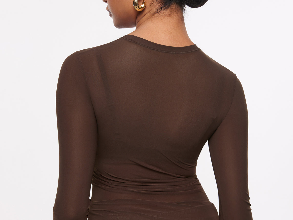 INLYRIC Women's Cosnufy® Mesh Sheer Long Sleeve Top Hazelnut